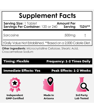 Nootropics Depot Sarcosine 500mg Chewable Tablets - 120 Count - Buy Online on GoSupps.com