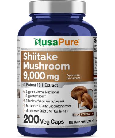 NusaPure Shiitake Mushroom Extract 9000mg 200 Veggie Capsules (Non-GMO & Gluten-Free)