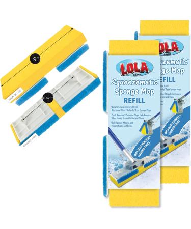 Lola Products Squeeze Matic Butterfly Sponge Mop Refill - 9" Wide Head, Replacement Head for Floor Cleaning - Compatible w/ Quickie "Type S" Sponge Mops - 2 Pack