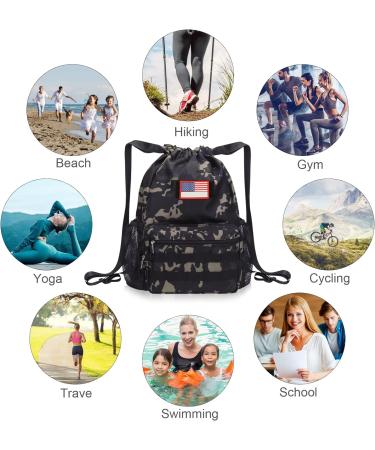 ATRIPACK Tactical Drawstring Backpack Water-Resistant Swim Bag String Bag Sandproof Beach Backbag American Flag Cinch Sack Bookbag for Men Women Boys Girls Basketball Swim Gym Sports(Black Camo - Buy Online on GoSupps.com