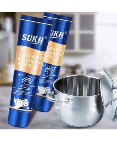 Sukh 2 Pcs Metal Stainless Steel Polish - Metal Stainless Steel Cleaner Multi Purpose Polish and Cleaner Cream for Silver Chrome Brass Aluminum and Other Metals Surface Clean and Remove Rust Stains