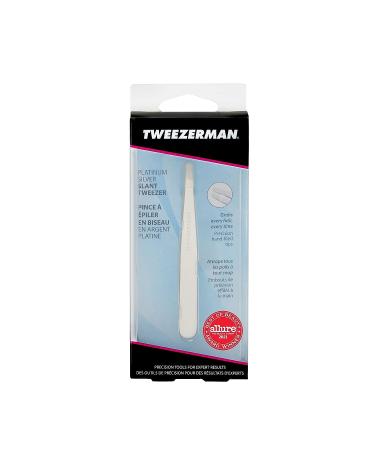 Tweezerman Stainless Steel Slant Tweezer - Platinum Silver Eyebrow Tweezers for Women and Men - Buy Online on GoSupps.com