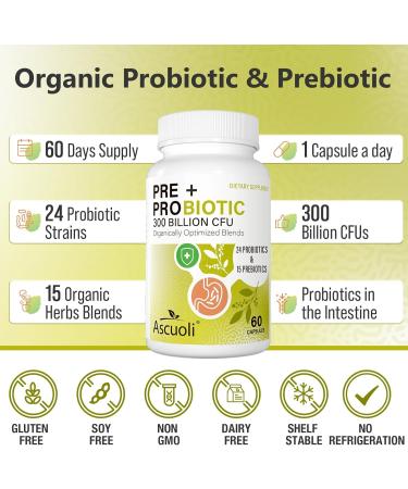 Ascuoli Probiotics for Women & Men - 300 Billion CFU 24 Strains Probiotics + 15 Organic Herbs Blend Daily Probiotic for Digestive Health Immune Gut Bloating - 60 Capsule 60 Count (Pack of 1) - Buy Online on GoSupps.com