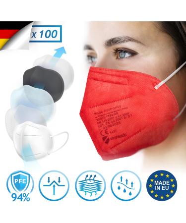 Virshields FFP2 Mundsprung Mask - High Filtration EN 149 Certified 5-Layer Respiratory Protection 10-2000 Pieces Made in EU Available in Red - Order Now! - Buy Online on GoSupps.com