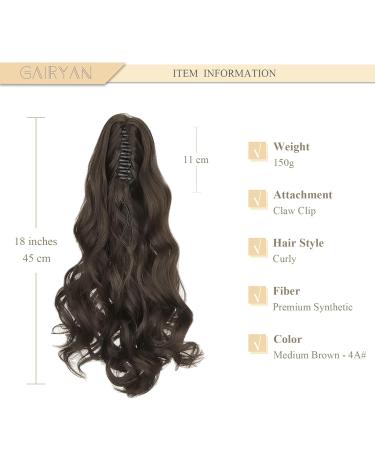 Buy Gairyan 45cm Claw Clip Ponytail Extensions - Curly Wavy Synthetic Hair in Medium Brown | Clip-in Hair Extensions for Women - Buy Online on GoSupps.com