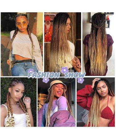 Fanyu 3 Packs 24 Synthetic Braiding Hair - Ombre Jumbo Braids Extensions for Crochet (DB-Black-Brown Blonde) - Buy Online on GoSupps.com