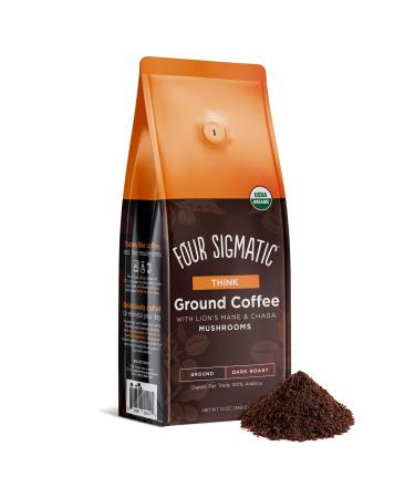 Four Sigmatic Mushroom Ground Coffee, Organic and Fair Trade Coffee with Lions Mane, Chaga, & Mushroom Powder, Focus & Immune Support, 12 Oz Pack may Vary Think w/ Lion's Mane