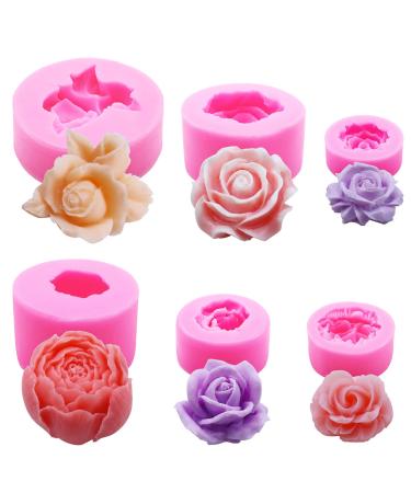 6Pcs 3D Flower Silicone Molds Set, Bloom Rose Silicone Molds for Soap Making ,Peony Molds for Handmade Chocolate, Cupcake, Dessert Decoration (6Pcs A)