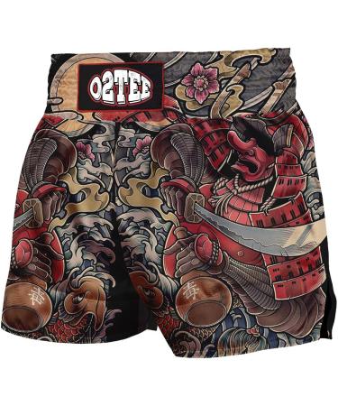 O2TEE Unisex Mask Samurai MMA Muay Thai Shorts for Men Women Gym Boxing Kickboxing General Small