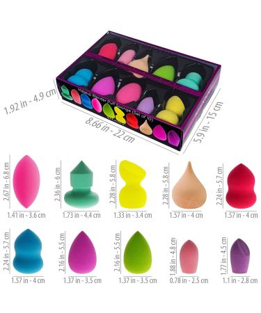 SHANY Blender Makeup Sponge Set - 10 Pcs Latex-Free Vegan Blending Puffs for Liquid Cream & Powder Foundations - Multi Shapes & Assorted Colors - Perfect Gift - Buy Online on GoSupps.com