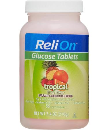 ReliOn Tropical Fruit Glucose Tablets Bundle - 50 Count Bottle and 10 Count Travel Tube + Luall Sticker - Energy Boost for Diabetes Care - Buy Online on GoSupps.com