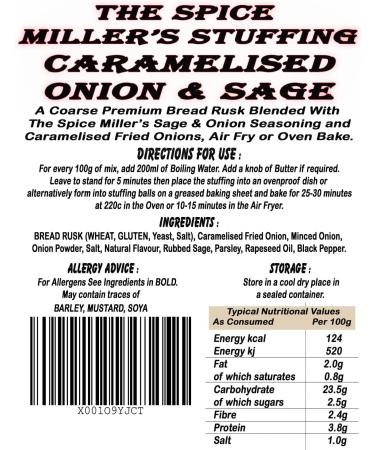 Spice Miller's Sage & Caramelised Onion Stuffing Mix 400g - Delicious Seasoning for Perfect Stuffing - Buy Online on GoSupps.com