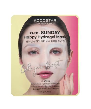 KOCOSTAR KOCOSTAR Happy Hydrogel Mask - 40 Min. Firming Korean Face Mask Sheet for Women with Collagen Extract Water - Moisturizing Collagen Facial Care - A.M. SUNDAY (1 Sheet)