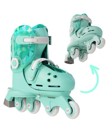 Yvolution Twista Skates Learner Training Skates for Beginner, 2 in 1 Adjustable Roller Skates, Converts from Tri-Wheel to Inline Skates, No Tool Needed for Girls Boys 2+ Years Old, US Size 7-11 Green