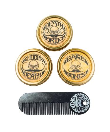Death Grip Mustache Wax Trio and Keychain Mustache Comb Set