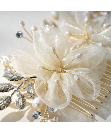 SWEETV Flower Bride Wedding Hair Comb Pins | Pearl Bridal Hair Pieces | Leaf Hair Accessories | White Gold Side Combs for Women and Girls - Buy Online on GoSupps.com