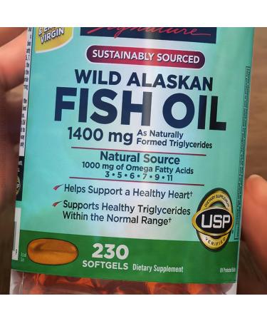 Kirk Lands Signatures Wild Alaskan Fish Oil 1400mg (230 Count. Value Pack) Sustainably Sourced Omega 3 Softgels Premium Cold Pressed Natural Triglycerides