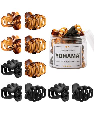 YOHAMA 10 pcs Hair Clips Small 1.57 in Octopus Claw Clips Mini Jaw Clips Durable Strong Grip for Women Girls Thick Hair. A-Black+Brown