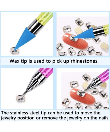 2PCS ANGNYA Dual-ended Wax Nail Rhinestone Picker Dotting Pen - Gradient Handle with Crystal Beads for DIY Manicure Nail Art - Buy Online on GoSupps.com