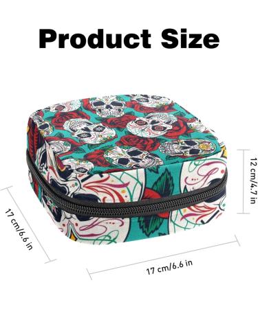 Rose Flower Skull Sanitary Napkin Storage Bag - Large Capacity, Menstrual Cup Pouch, Travel Portable Makeup Organizer - Color 1 - Buy Online on GoSupps.com