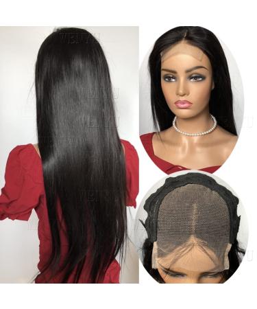 LONG YAO 16 Inch Lace Front Human Hair Wig for Black Women - Pre Plucked Brazilian Straight 4x4 Closure Wig with Baby Hair - 9A Natural Black - Buy Online on GoSupps.com