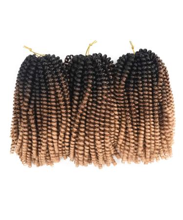 Spring Twist Crochet Hair 8 Inch - 3 packs of Bomb Twist Fluffy Ombre Braiding Hair Extensions in Black/Brown/Light Brown - Afro Curly Synthetic Braids - Buy Online on GoSupps.com