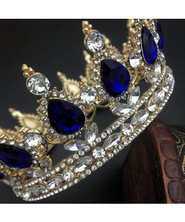 QIDIAN Fashion Bride Full Crown Princess Tiara Handmade Headband Jewelry - Gold+Blue - Buy Online on GoSupps.com