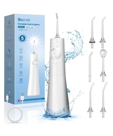 Water Dental Flosser Cordless: Professional Water Floss LED Display 5 Modes 300ML Water Tank IPX7 Waterproof Portable Oral Irrigator with 6 Jet Tips for Travel Home (White)