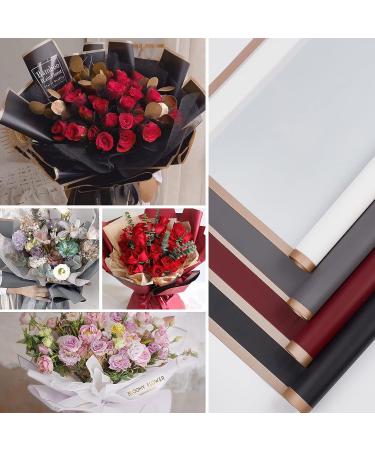 Jutieuo Waterproof Flower Wrapping Paper - 20 Sheets, 22.8x22.8 inch, Black - Floral Bouquet Supplies with Ribbon - Buy Online on GoSupps.com