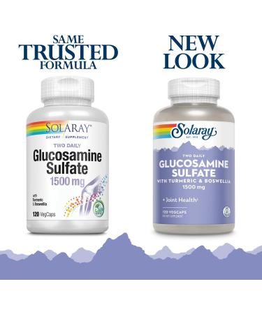 Solaray Two Daily Glucosamine Sulfate with Turmeric & Boswellia - 1500 mg, 120 VegCaps | Joint Support Supplement - Buy Online on GoSupps.com