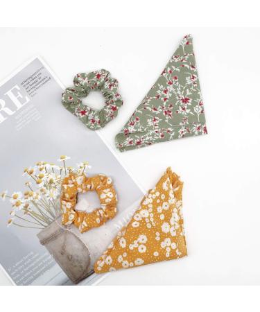 Vintage Floral 2-in-1 Chiffon Hair Scrunchies Scarves - 5pcs Set for Women and Girls - Buy Online on GoSupps.com