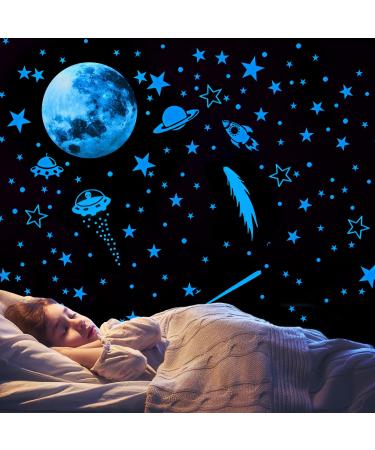 Glow in The Dark Stars Rocket and Planets Wall Stickers Glow Stars Decals Glow Stars Wall Stickers Ceiling Stars Space Wall Stickers for Wall Decoration Nursery Bedroom Living Room D cor(Blue) Rocket and Planets Wall Stickers-green