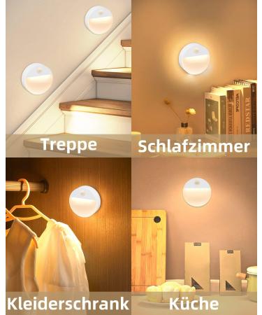 Flowood Night Light with Motion Detector - 4 LED Stair Lights for Kids' Rooms Hallways Bedrooms Kitchen & Cabinets - Battery Operated Warm White T031-W4 - Buy Online on GoSupps.com