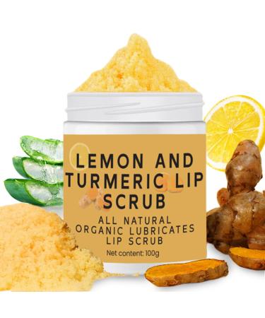 Lemon Turmeric Lip Scrub for Lightening Lips, Aloe Vera Exfoliating Scrub, Sugar Lip Scrub and Treatment, Natural Turmeric Lip Scrub for Dry, Chapped Lips, Reduces