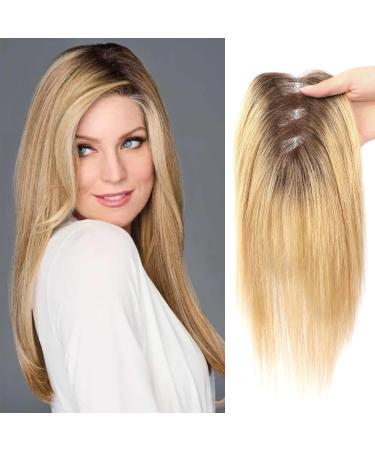 Hair Toppers for Women Human Hair Blonde Hair Topper 10 Inch Women Hair Toppers for Thinning Hair Wiglets Hairpieces for Thinning Hair T4/27R# (Golden Blonde Shaded with Medium Brown)