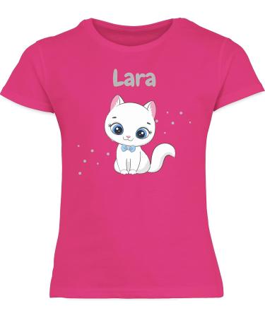 Personalized Gift T-Shirt for Girls - Cute Cat Design by Shirtracer - Fuchsia Cat Motif 01 - Buy Online on GoSupps.com