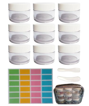 9 Pack 1 oz Round Clear Thick PETG Plastic Storage Jars with Lids for Small Items Creams Lotions Powders Pill Organizer Refillable Leakproof Travel Dispensing Jars