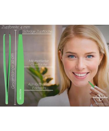 Professional Green Slanted Tweezers for Hair Plucking | 10 cm 4 mm | International Shipping Available - Buy Online on GoSupps.com