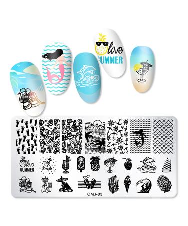Summer Nail Stamp Template Kit - 4 Pcs Dolphin Starfish Coconut Leaf Stamping Plates Set | Nail Art Templates with Stamper & Scraper | Manicure Supplies - Buy Online on GoSupps.com