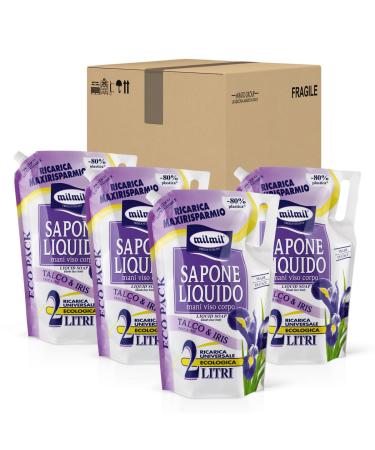 Milmil Milmil Liquid Soap Talc & Iris Scent Maxieconomio Universal Refill Dermatologically Tested 4 x 2000 ml