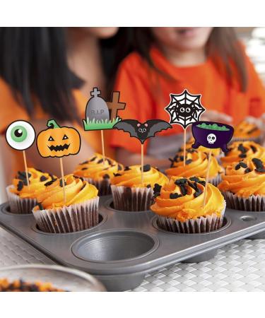 Halloween Cupcake Topper Picks 28 Pcs Pumpkins Ghosts Spiders Bats Cat Skeletons Food Toothpicks Decor for Halloween Birthday Party - Buy Online on GoSupps.com