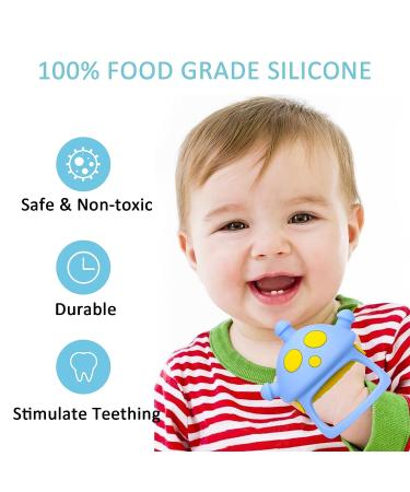 MUAECH Aliens Teething Toy for Babies 3-6 Months | Anti-Drop Silicone Baby Chew Toy | Baby Mitten Teether for Teething Pain Relief | BPA Free - Blue - Buy Online on GoSupps.com
