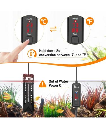 AQQA Small Aquarium Heater Submersible Fish Tank Heater Adjustable Temperature Mini Short Dual-use Fish Heater with LED Digital Display Thermostat Saltwater Freshwater 50W 50W(for 3-10 gal) - Buy Online on GoSupps.com