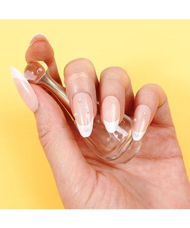 Canvalite French Tip Press On Nails Medium - Pearl Almond Short Glue On Nails - 24 Nail Kit with Adhesive Tabs - Reusable Fake Nails - White French with Pearl - Buy Online on GoSupps.com
