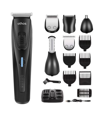 Othos Multi-Functional Electric Hair Clipper Beard Trimmers Shaver Kit for Men Mustache Hair Face Nose Body Ear Trimmers Set USB Charging Rechargeable Lithium Battery Waterproof Cordless Stand LED
