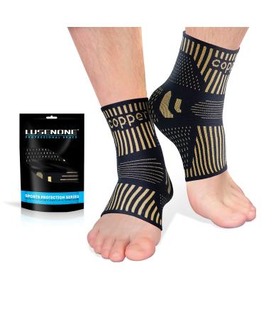 Lusenone Copper Ankle Brace Support for Men & Women (Pair), Best Ankle Compression Sleeve Socks for Plantar Fasciitis, Sprained Ankle, Achilles Tendon, Pain Relief, Recovery, Sports Medium (pack of 2) Copper-Black
