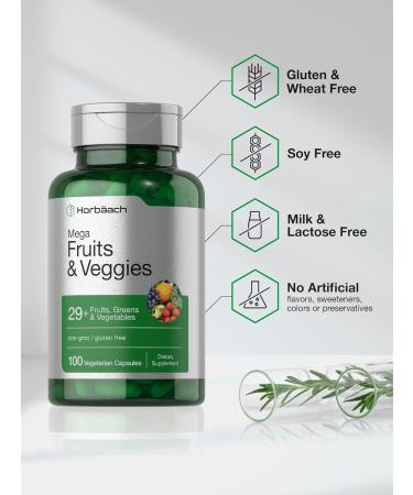 Horb ach Mega Fruits and Veggies Supplement | 100 Capsules | Vegetarian Non-GMO and Gluten Free - Buy Online on GoSupps.com