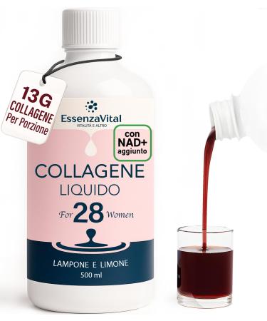 Collag ne hydrolys liquide buvable avec NAD+ et acide hyaluronique pour femmes - 13 g par dose - peau cheveux et ongles - Go t framboise-citron - Suppl ment de beaut 500 ml (1 mois)