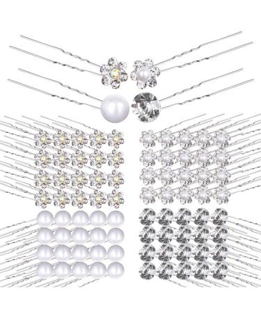 80pcs Wedding Hairpins Pearls Flowers Rhinestone Bridal Jewelry Hair Accessories for Bridal Hairstyle Communion Confirmation Baptism Party 4 U-shaped