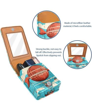 Buy Stylish Leather Lipstick Case - Mini Organizer with Mirror | Airplane Hot Air Balloon Design - Buy Online on GoSupps.com